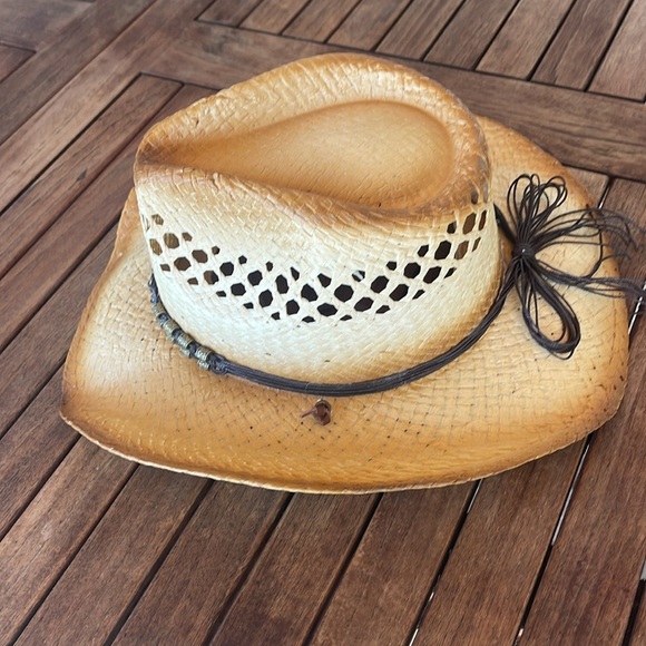 Cowgirl Cowboy hat.Jacobson.Shapeable,stiff .Butterfly accent,Beaded head band - Picture 3 of 12